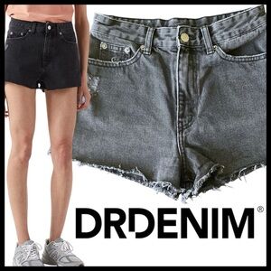 Dr. Denim Skye Charcoal Black Ripped Fray Hem Cotton Denim Jean Shorts (26)